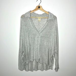 Free People We The Free Jersey Stretch V-Neck High Low Split Hem Top Sz M